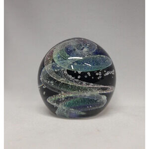 NEW Dark Nebula 3" Orb Blue Nebula of Dichroic Glass and Encased Bubbles Signed